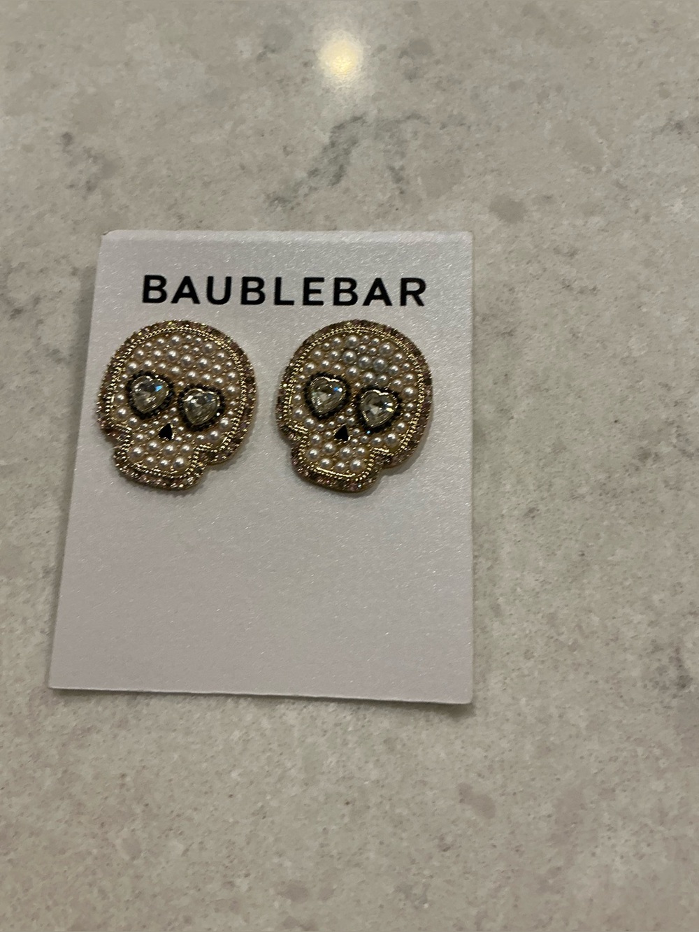 BaubleBar Pearl & Crystal Skull Stud Earrings - Gold